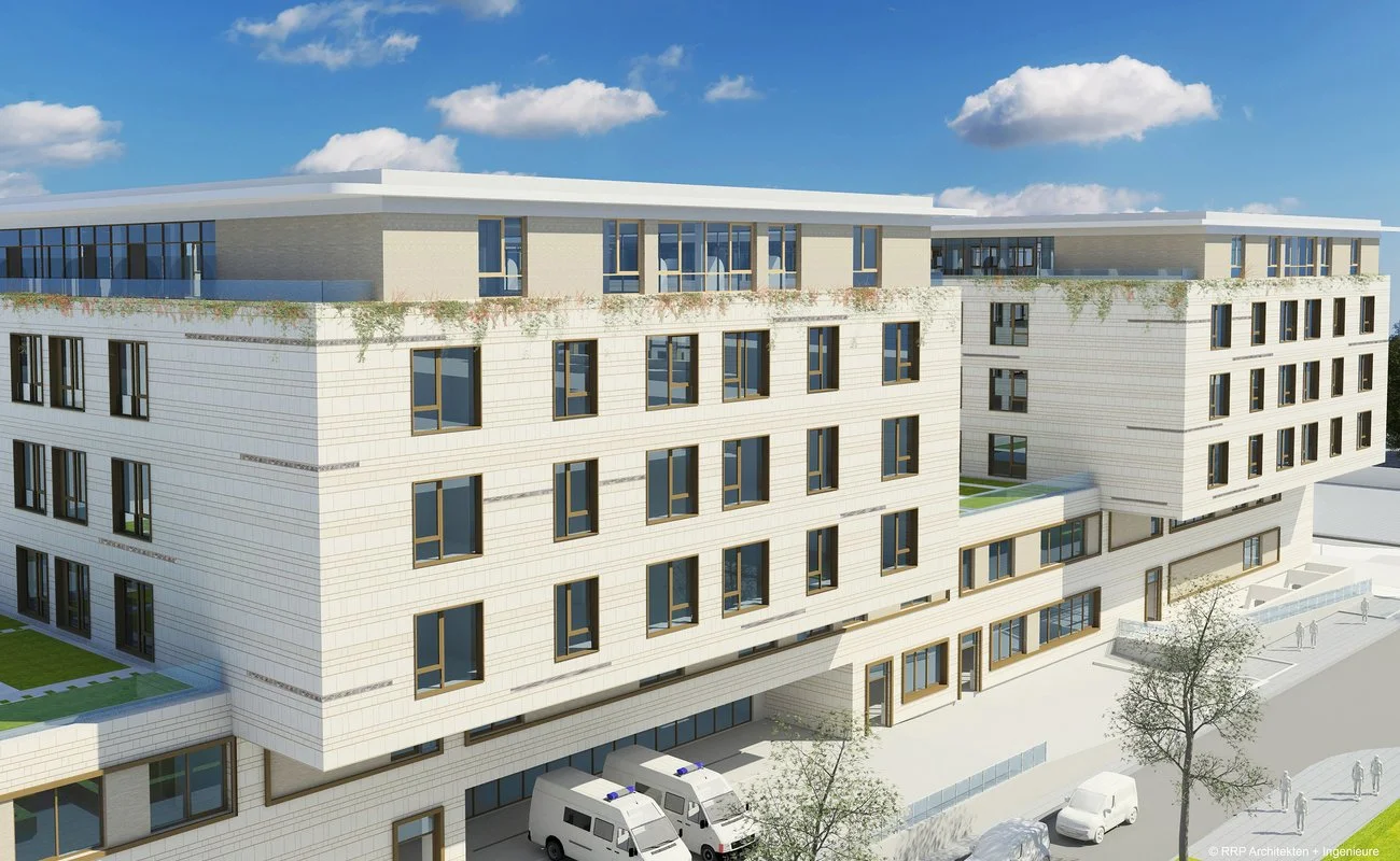 Neubau-Ansicht aus der Vogelperspektive (Rendering)